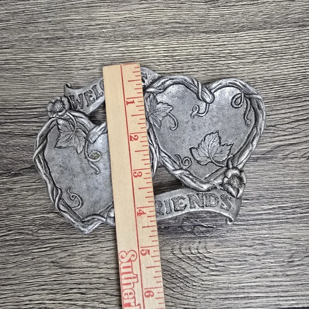 Sweet Vintage Pewter Heart And Flower Trinket Dish Coin Dish Key Dish‎ Welcome